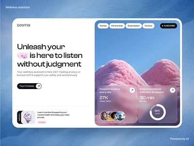 AI Landing Page | AI Assistant | Wellness | AI Chatbot | UIUX ai ai assistant ai assistant landing page ai chat bot ai chat bot landing page ai chatbot ai health assistant ai landing page ai product design animation healthcare landing page design mental mental health mental wellness product design ui ux web design wellness wellness assistant