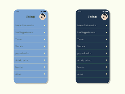 setting view for book app app design graphic design ui ux