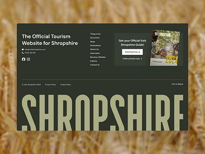 Footer Design - Visit Shropshire cool footer footer footer design footer design inspiration footer inspo green green footer homepage large typography footer minimal footer design tourism travel ui design uiux uxui visit shropshire web design website design footer