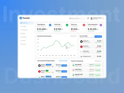 Truvest – Investment Dashboard UI cleandesign dashboarddesign financedashboard fintechdesign investment minimalui stockmarket ui uidesign uiux uxdesign webdashboard webdesign