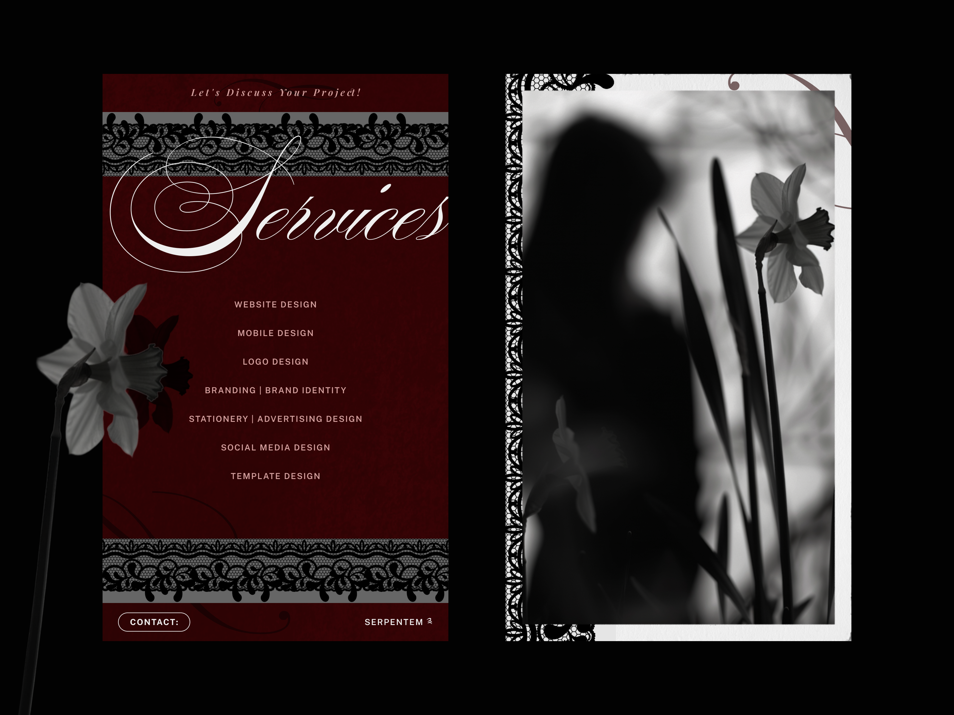 serpentem ༉ — Services. advertising design brand brand identity branding campaign design graphic design illustration logo mobile mobile design services social media design stationery template design templates ui ux website website design