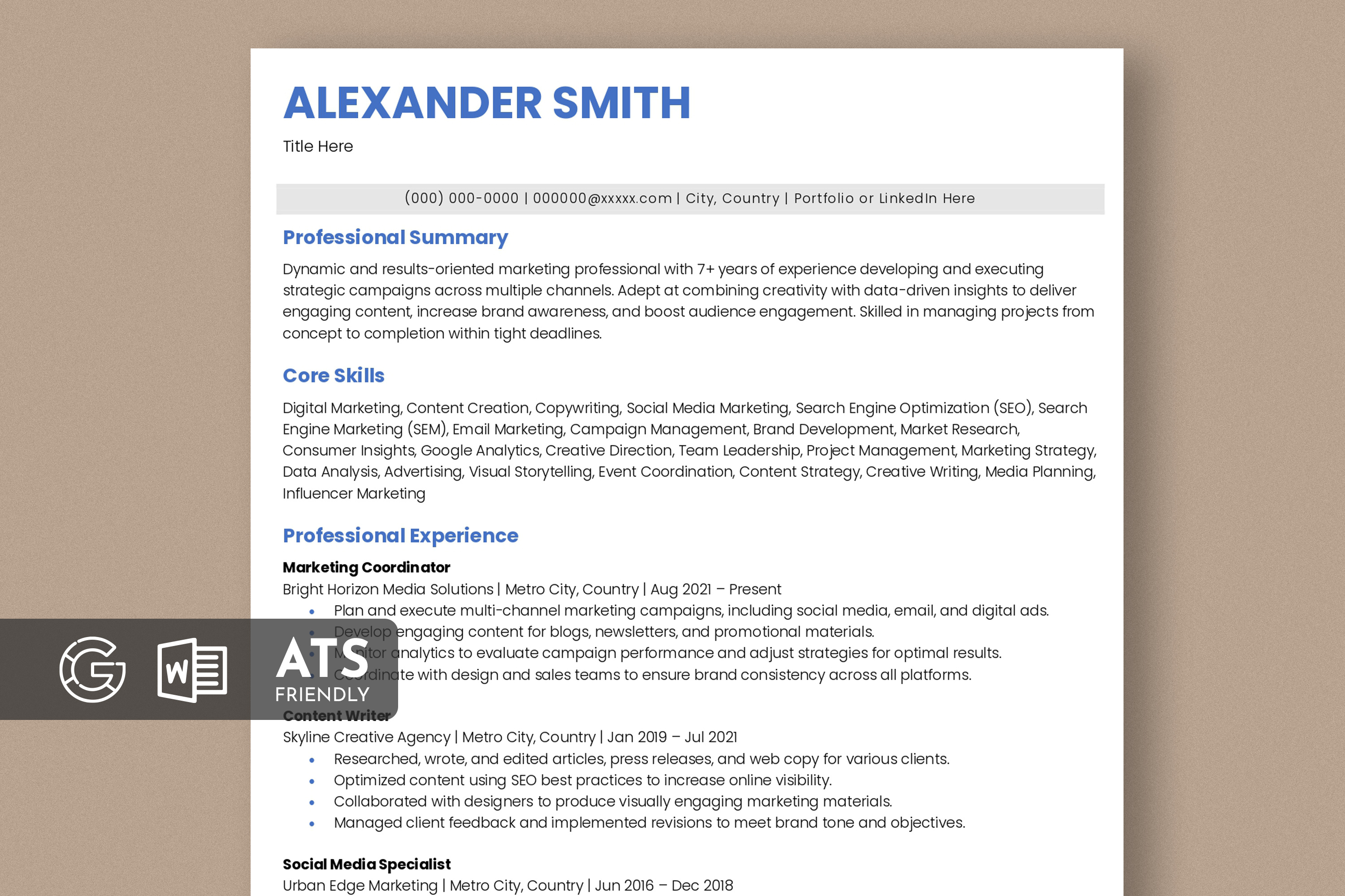 ATS Friendly Resume / CV ats resume cover letter cv cv design editable cv template job application professional resume resume resume design