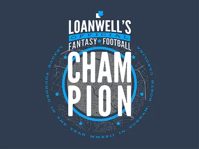 Fantasy Football Champion champ champion durham fantasy fantasy football football lending loan loanwell map nc north carolina official prize shirt t shirt tee typography urban winner