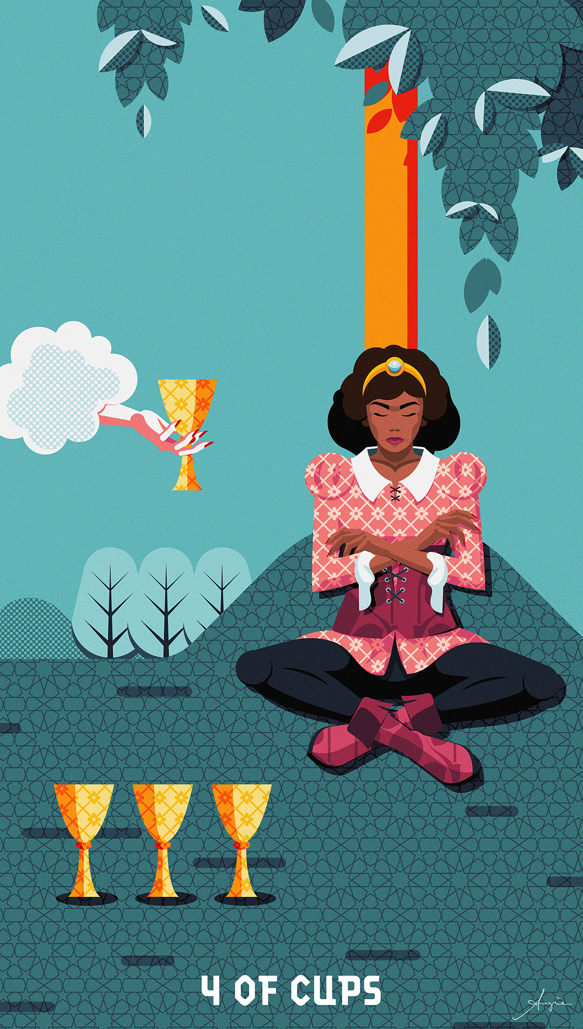 4 of Cups - Personal Tarot 4 of cups adobe illustrator blue cards contrast daily art deck divination flat design illustration pink sadness stylized symbolism tarot tarot deck vector vector illustration women