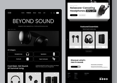 Noise Core Landing Page audio store company profile dark mode desktop ecommerce elegant graphic design landing page modern premium product page showcase ui website