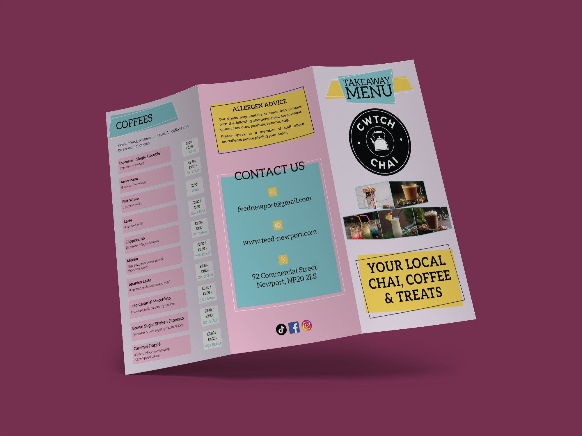 Takeaway Menu Design — CWTCH CHAI by Feed-Newport brand booklet branding brochure catalogue creative templates custom card design design for print flyer graphic design luxury print design marketing menu design poster print design print layouts print marketing materials print ready design printable design