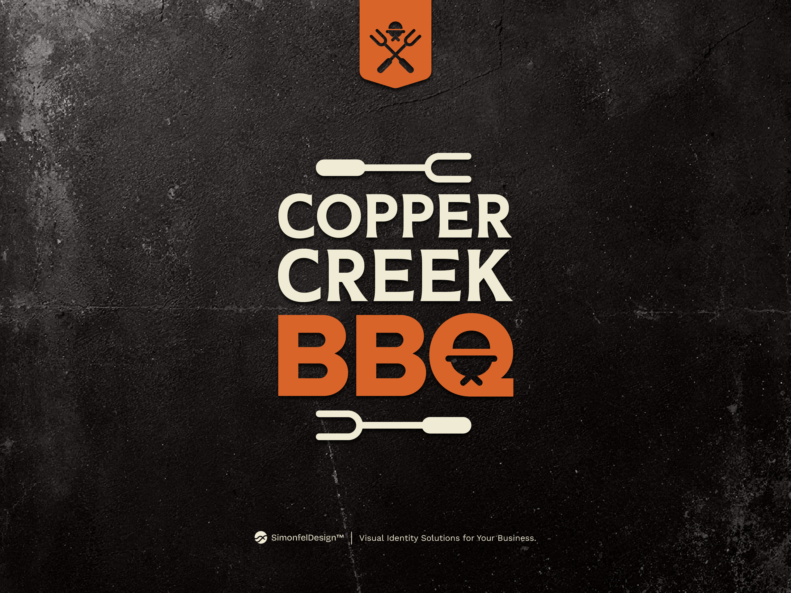 Copper Creek Barbecue Branding barbecue bbq catering copper creek crossed food fork grill lockup logotype rustic southern style traditional typography warmth wordmark
