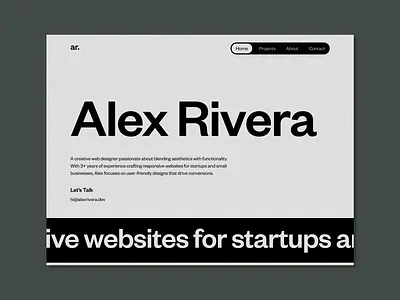 Alex Rivera: A Minimal and Clean Portfolio Website Design creative agency design agency frontend developer graphic design hero design minimal design personal website portfolio design portfolio hero ui ui design website design website ui