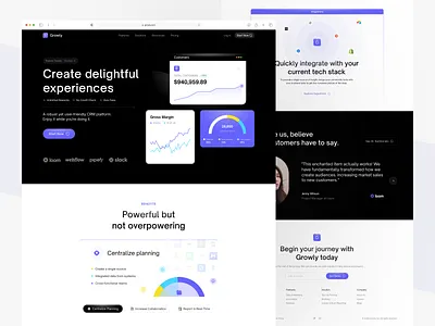 Growly - CRM Landing Page analytics chart client crm customer dark deal elegant landingpage leads management minimalis pipeline powerful purple saas sales ui ux