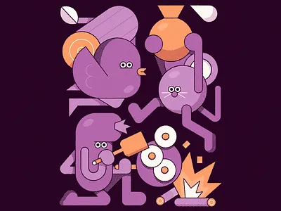 The Mouse, the Bird, and the Sausage adobe bird characterdesign darkfairytale fairytale flatdesign halftone illustration illustrator linework mouse muti noise photoshop sausage texture truegrit whimsical woods
