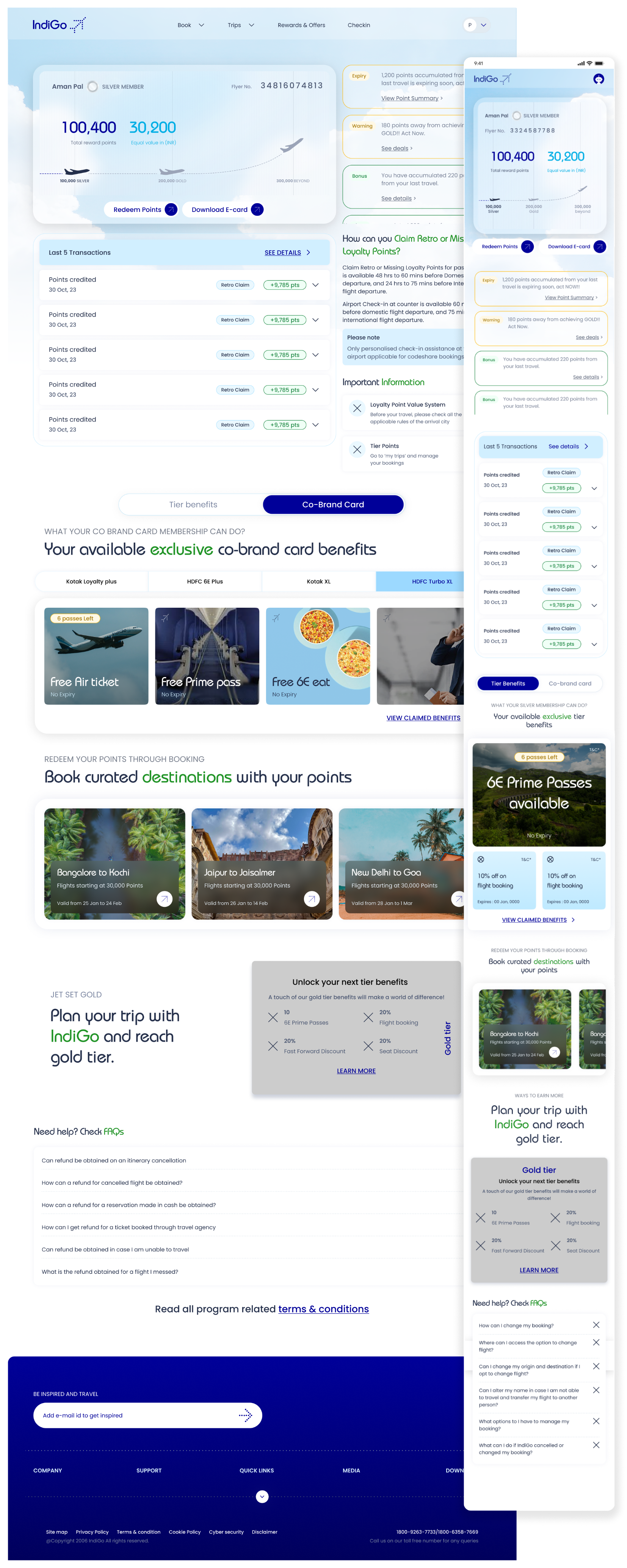 Web design for Indigo rewards program ui ux visual