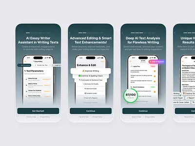 AI Essay Writer App Onboarding ai android app app store buttons essay writer graphic design ios minimal mobile modern onboarding paywall title ui ux writer assistant