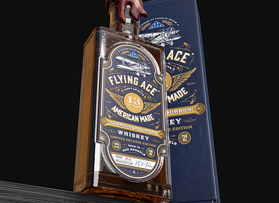 Flying Ace Straight Bourbon Whiskey artisan bourbon branding cognac craft design distillery distilling gin graphic design illustration label label design logo logo design packaging spirits vintage whiskey whisky