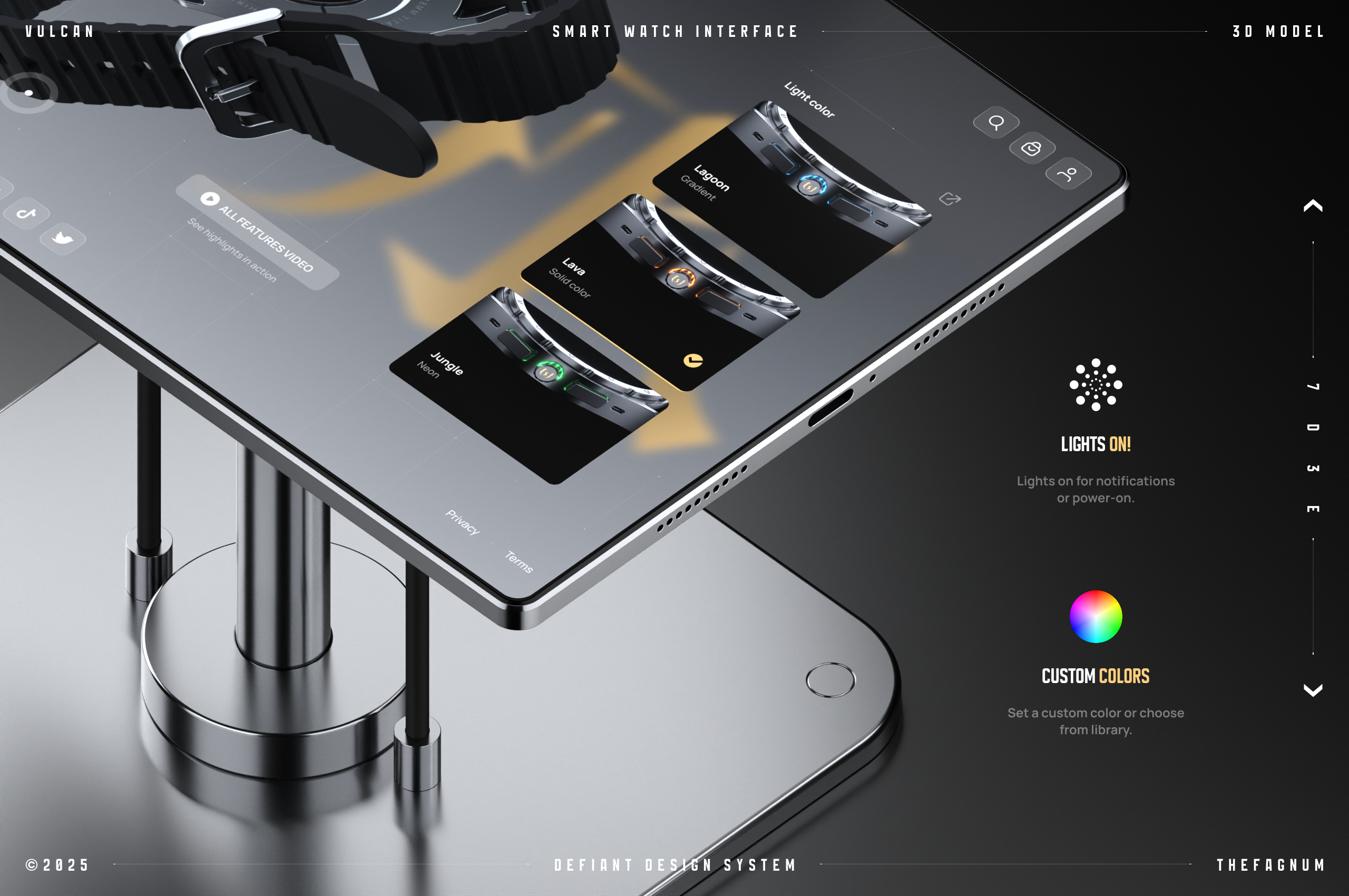 Vulcan - Control Panel 3d accessories app configurator control panel dashboard device effect glow plasticity smart watch store uiux