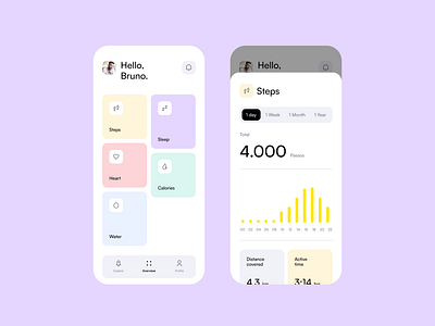 Weekly 05 app color colorful fun healthy heart interface ios layout menu minimal modern pastel product product design steps ui ux