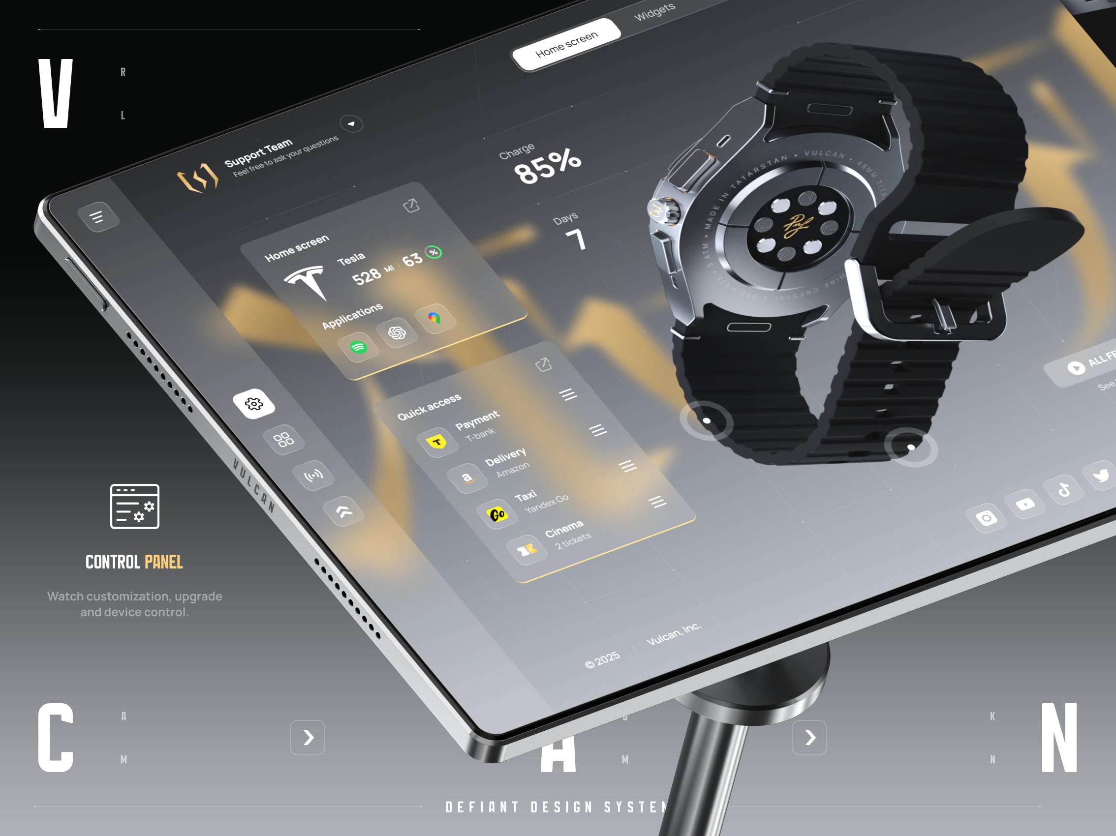 Vulcan - Control Panel 3d app control panel dashboard mockup smart watch store tablet uiux