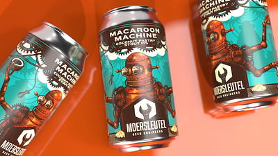 Macaroon Machine Coconut Pastry Stout Label beer beer designer brewery brewery branding can label design craft beer illustration label label design macaroon machine moersleutel beer engineers robot steam punk stout tin man vintage wintrygrey design