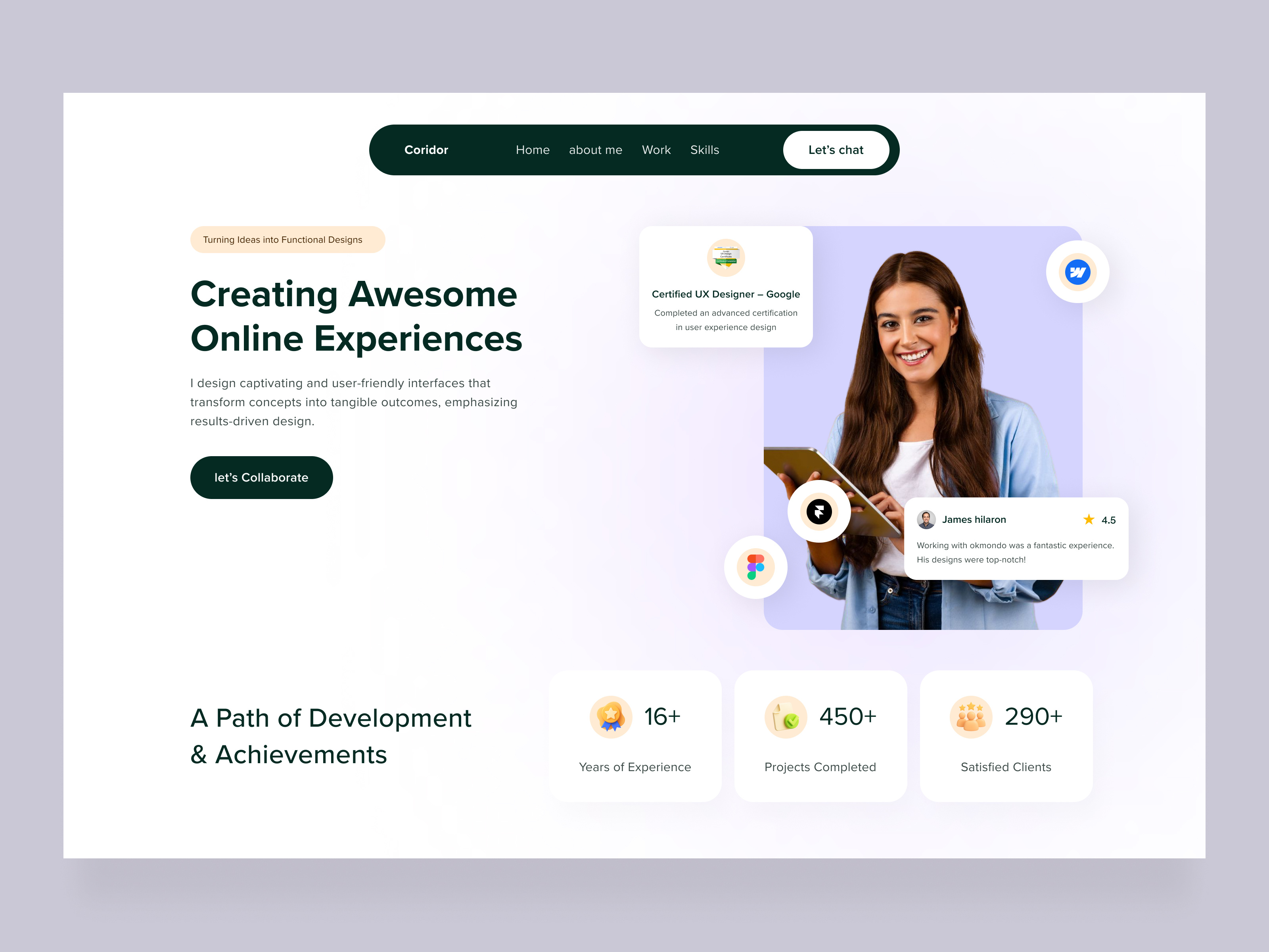 Website for Portfolio clean header home page interface landing page portfolio product service startup ui ux web website