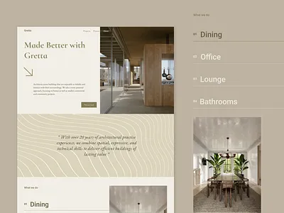 Gretta – Where Architecture Landing Page Meets Storytelling architecture editorialdesign interiordesign landingpage minimaldesign ui uidesign uxui webdesign