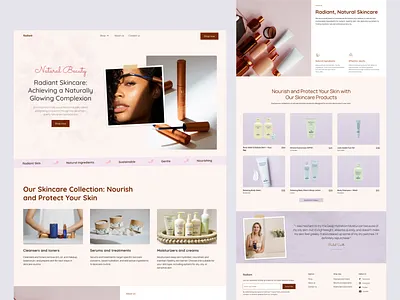 Radiant – Feminine Organic Skincare Landing Page cosmetics ecommerce feminine landingpage minimal organic productdesign skincare ui ux webdesign