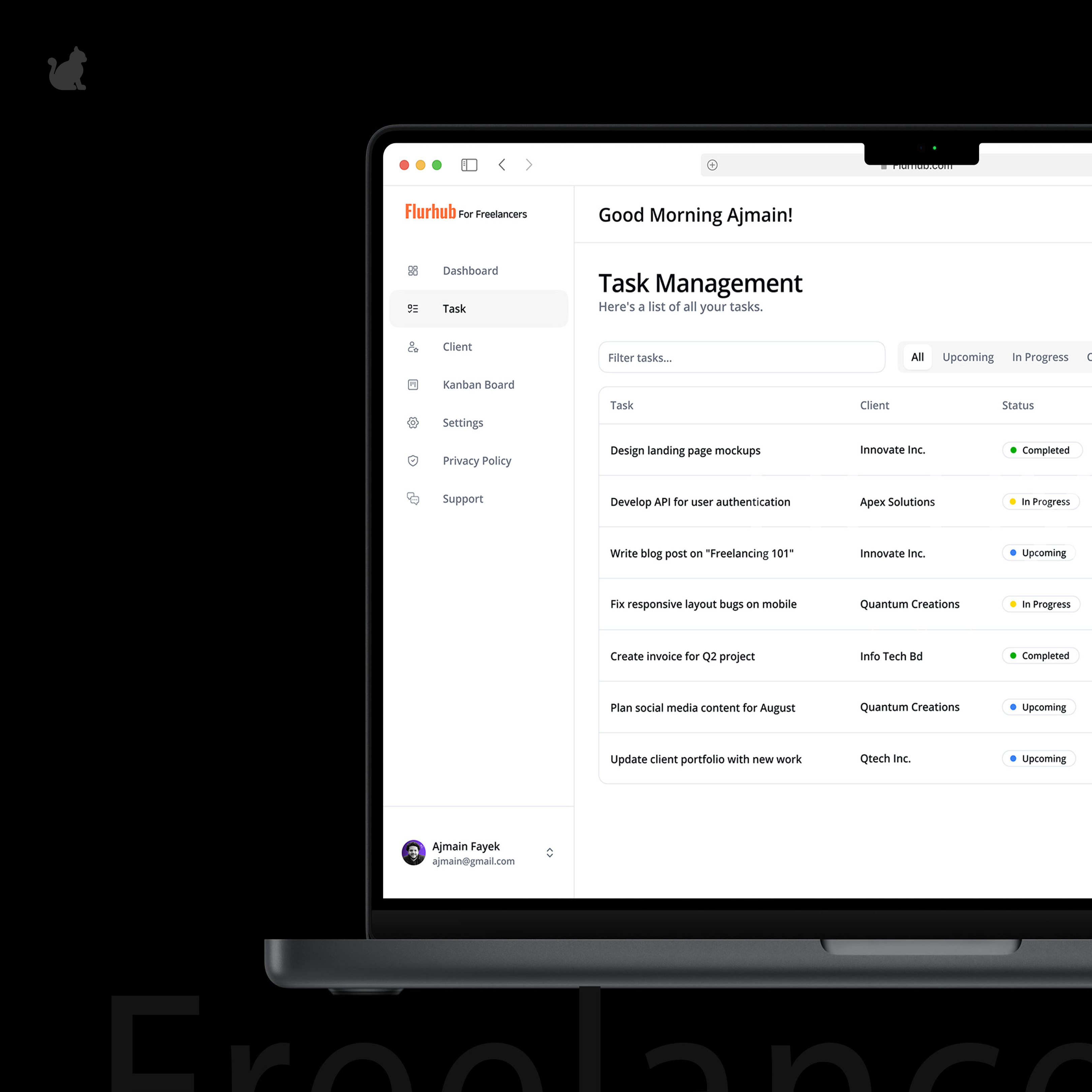 Task Management Admin Panel UI admin panel branding daily ui dashboard ui design admin design saas focus ux modern saas saaas ui saas simple design software service task management ui typography ui ui ux user centric design uxd web app web app design
