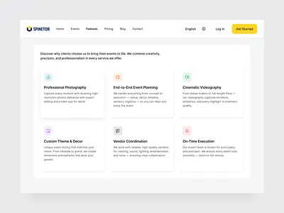 Dashboard Features Page UI/UX clean dashboard event management dashboard features integration minimal saas saas dashboard ui uiux web app web design website