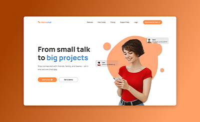 Chat App Landing Page app branding chat chatapp chatapplandingpage design figma illustration landing page orange udemy ui