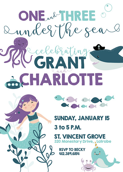 Birthday Invitation - Under the Sea birthday invitation octopus sea shark