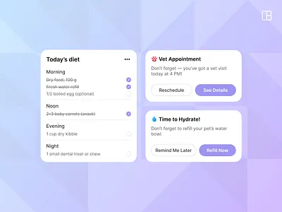 Pet care App Components - 3 of 3 app app design card care app clean ui component cta list mobile design modern ui pet pet app pet care pet component to do to do app ui ui component ui kit ux