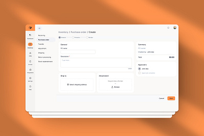 Purchase order delivery design inventory inventory management order management order tracking orders purchase order settings shipment shipping stock store tracking ui ui design uiux ux warehouse warehouse management
