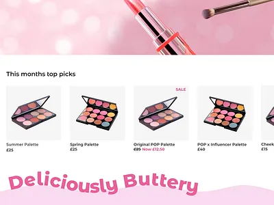 DailyUI Day 3: Landing page for a made-up makeup brand! beauty branding cute dailyui fun girly landing page makeup mock pink ui web