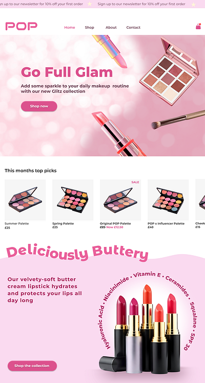 DailyUI Day 3: Landing page for a made-up makeup brand! beauty branding cute dailyui fun girly landing page makeup mock pink ui web