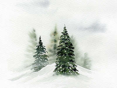 Snowy Forest Watercolour Landscape botanical branding design illustration landscape loose watercolour landscape pine trees snowy forest tree painting trees watercolor watercolour watercolour landscape watercolour tree