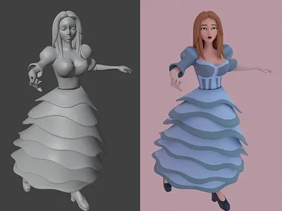 Simple 3D model of a girl in a fluffy dress 3d