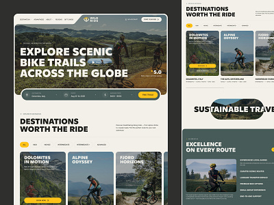 WildRide Travel Agency Website — Scenic Cycling Routes Landing bike blocj card design figma header hero homepage search service trail travel ui ux web