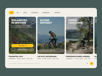 WildRide Travel Website — Tour Packages & Cycling Trips Landing block cards design figma homepage hover scroll tabs ui ux web