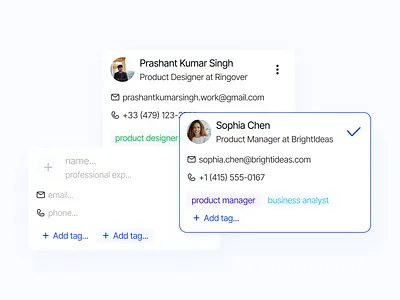 Cognize - Contact & lead manager cards card ui cleandesign contact card figmadesign productdesign prospect card ui uiuxdesign