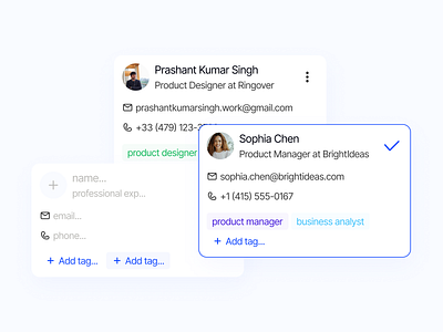Cognize - Contact & lead manager cards card ui cleandesign contact card figmadesign productdesign prospect card ui uiuxdesign