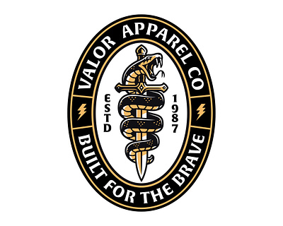 Snake Sword Apparel Design | Crest Logo apparel apparel design badge bold crest gold graphic design illustration logo design mascot minimal python serpeant shield snake snakes sports logo sword valor viper