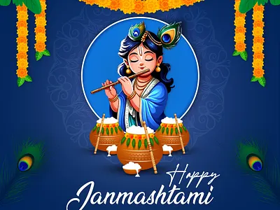 Divine Celebration of Happy Janmashtami divine blessings festival of faith festival post festivibes graphic design happy janmashtmi illustrator krishna janmashtmi lord krishna lord shiva makhan new post photoshop poster social media post