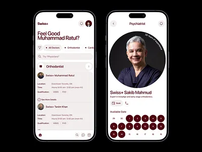 Swiss+ - UI/UX For Healthcare App Design app design appointment app digital product doctor app doctor booking health tech healthcare app hospital app medical app medical booking minimalist design mobile app mobile app design modern ui patient care product design responsive ui tele medicine uiux design waxyweb