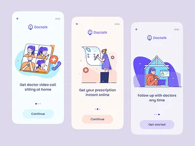 Online doctor app onboarding screens UI design app care health medical mobile modern onboarding tech ui ux