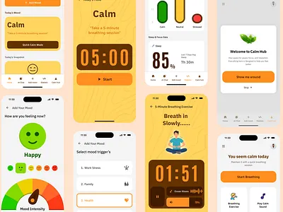 Calm Hub: UI/UX for a Wellness App appdesign calm calmness meditation mentalhealth mood mood app wellnessapp
