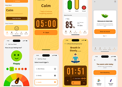 Calm Hub: UI/UX for a Wellness App appdesign calm calmness meditation mentalhealth mood mood app wellnessapp