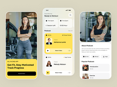 Fitness Podcast Mobile App app design fitness app fitness club fitness course fitness resource gym health app mobile mobile app online training podcast app user interface wellness app workout app