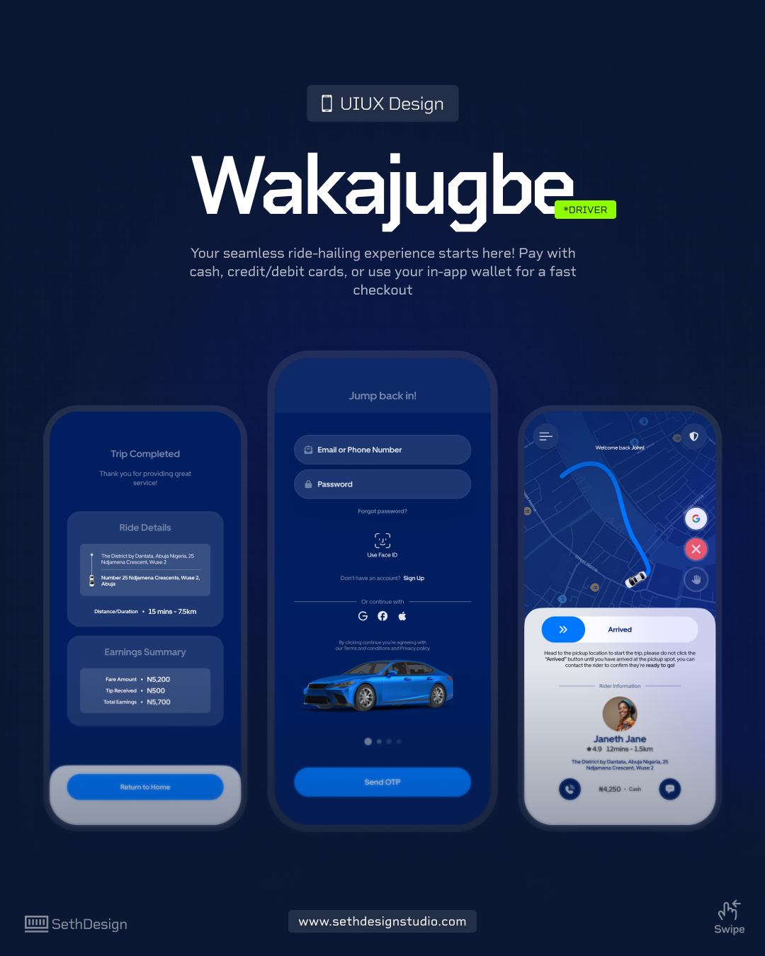 Wakajugbe Driver App 3d animation bolt brand identity branding cab design freelancer graphic design logo motion graphics taxi app taxify uber ui uiux ux ux design