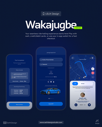 Wakajugbe Driver App 3d animation bolt brand identity branding cab design freelancer graphic design logo motion graphics taxi app taxify uber ui uiux ux ux design