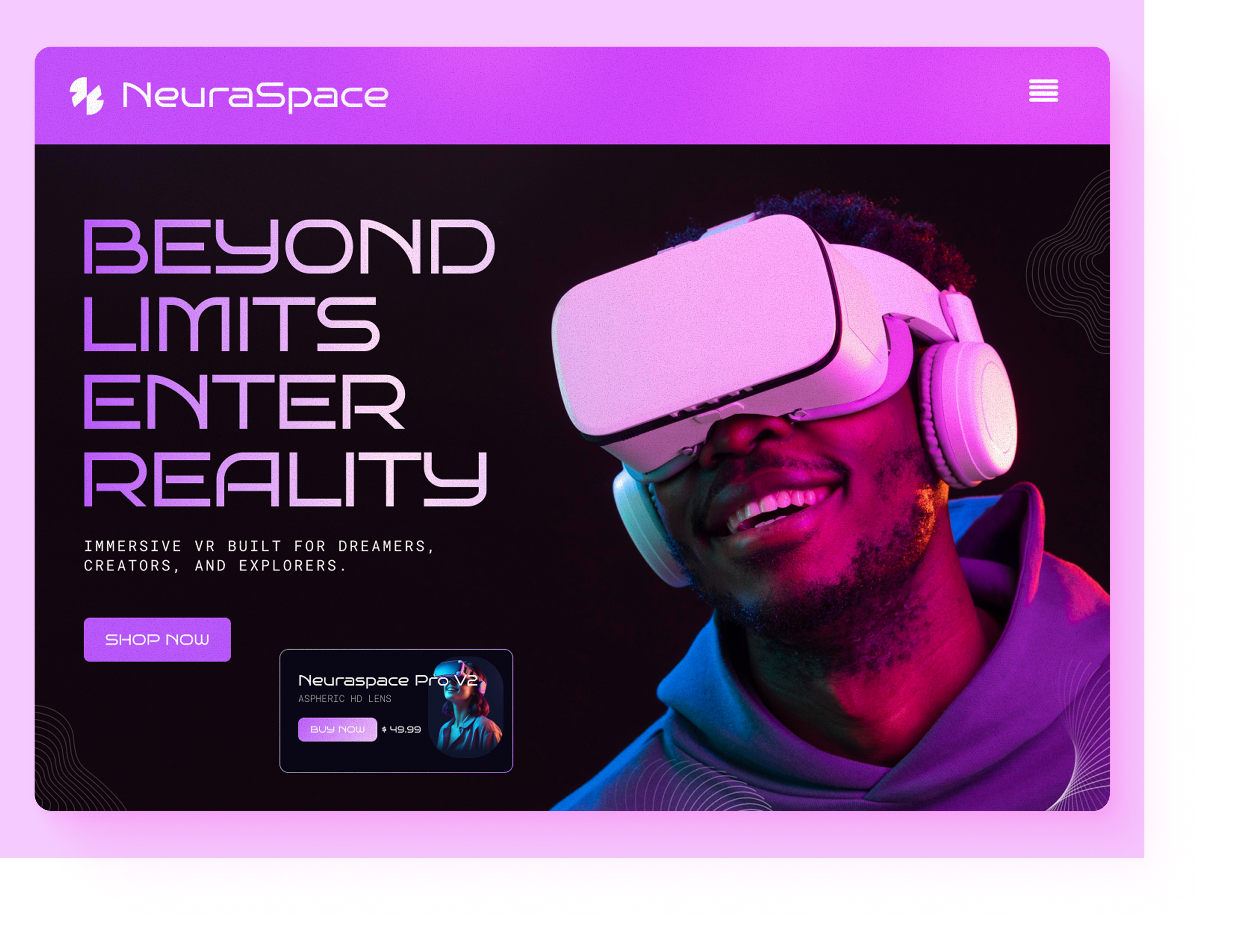 Neuraspace VR Landing Page design future futuristics headset landing page ui ux vr vr headset website website design