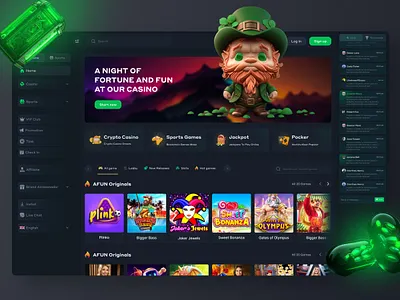 Casino Website - Dashboard Design afun casino casino dashboard casino homepage casino interface casino landing page casino template casino website gambling dashboard gambling page gambling website online casino