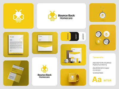 Brand Identity Design - Bounce Back Home Care adobe illustrator bee logo brand identity brand logo branding branding guidelines branding presentation creative logo dribbble home care branding logo and branding logo design logo design branding logo designer logo mark logo presentation logo symbol marufiam visual identity yellow